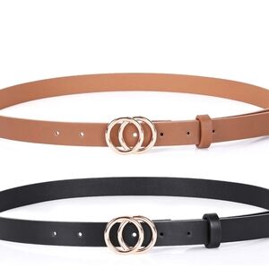 SANSTHS Double Ring Leather Belts for Wommen Gold Buckle